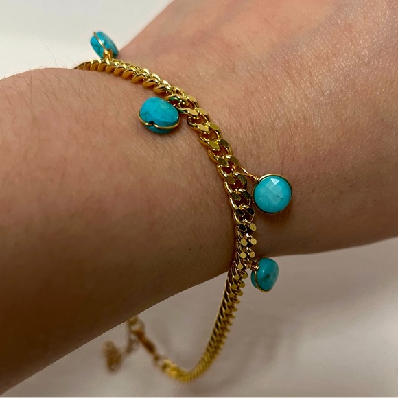 Gold Bracelet with Turquoise Stones - Picture 1 of 5